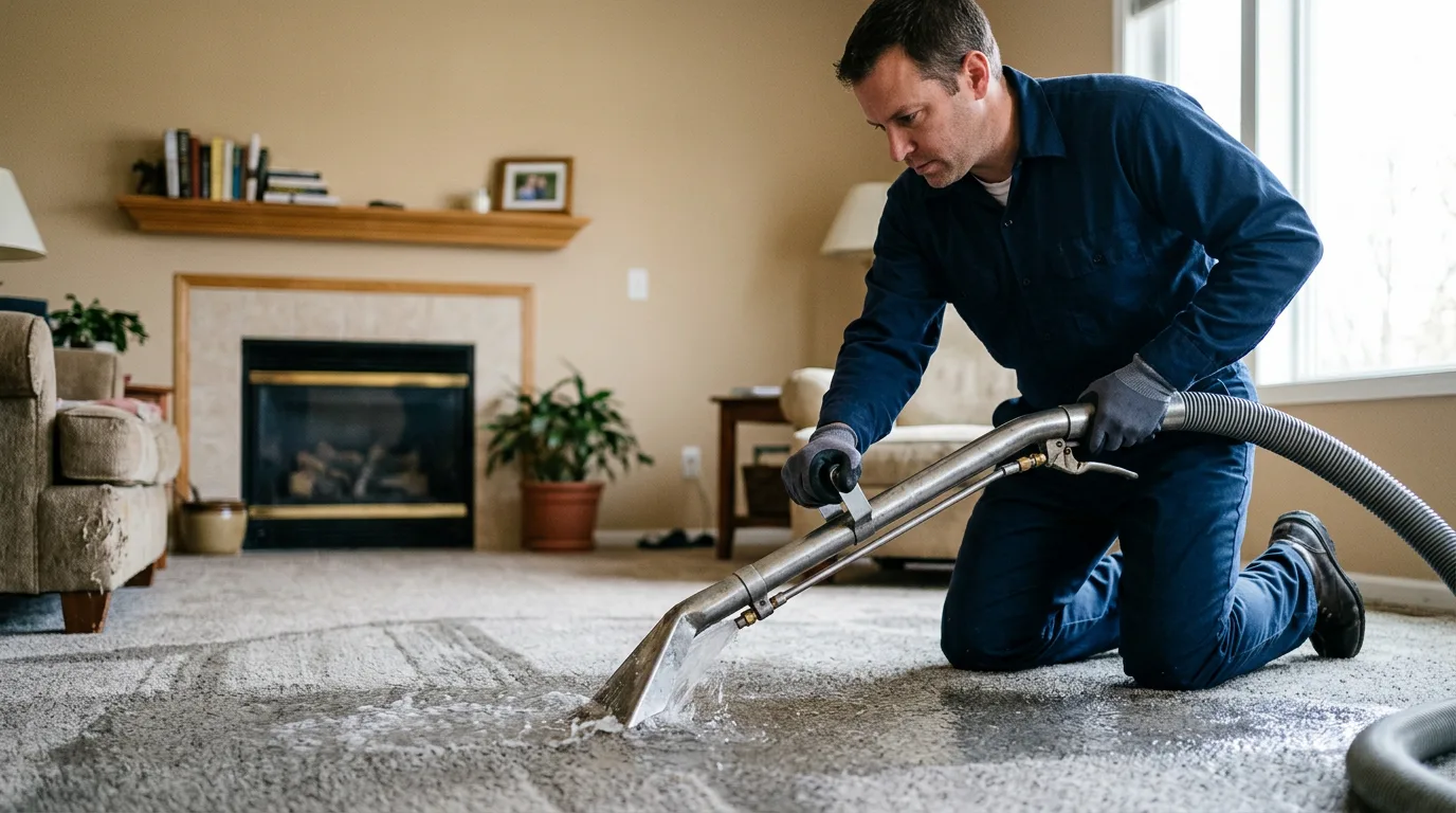 Water damage restoration technician working near Aurora, WV